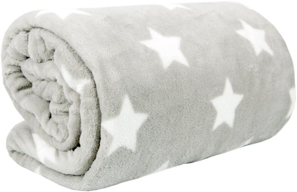 Kuscheldecke XXL (150x200 cm) - Hellgrau - Flauschdecke Microfaser-Decke mit Sternen-Muster, große weiche Wohn-Decke zum kuscheln Bild 2