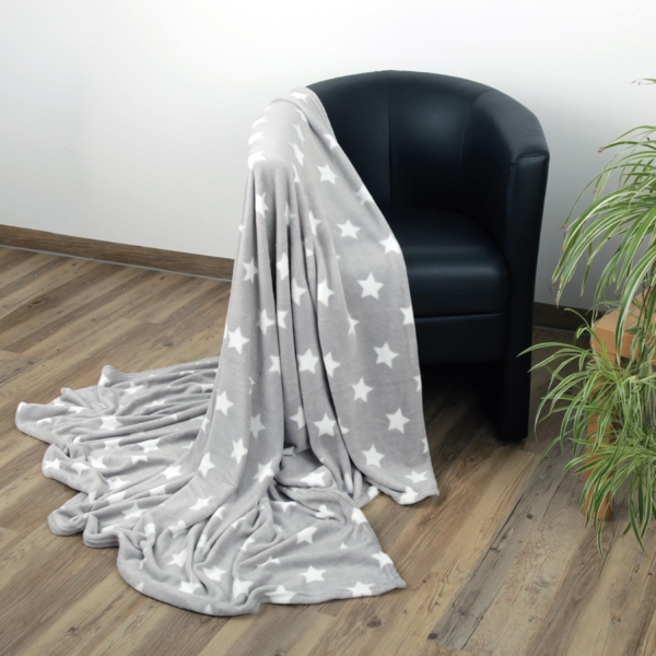 Kuscheldecke XXL (150x200 cm) - Hellgrau - Flauschdecke Microfaser-Decke mit Sternen-Muster, große weiche Wohn-Decke zum kuscheln Bild 6