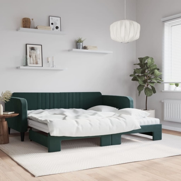 vidaXL Tagesbett Ausziehbar mit Matratzen Dunkelgrün 100x200 cm Samt 3197096