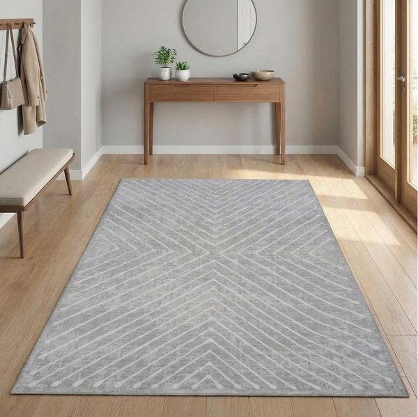 GarveeMore Teppich Faltbarer Kurzflor-Teppich 1160 g/m², 100% Polyester (Faux-Kaschmir), rechteckig, Höhe: 6 mm, modernes geometrisches Linienmuster, rutschfeste Rückseite
