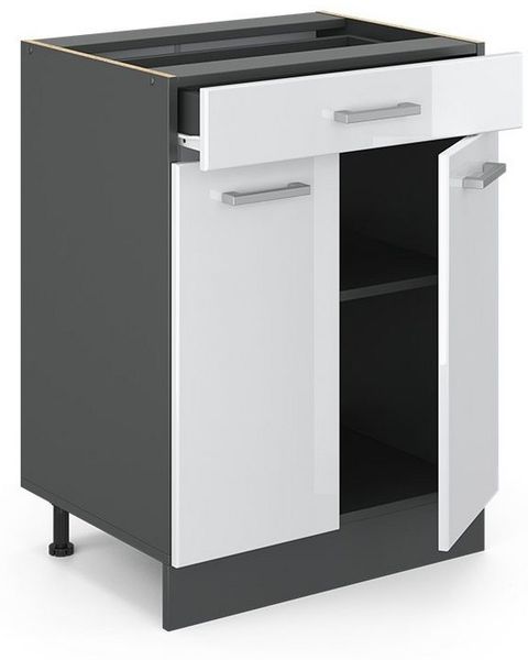 Küchenunterschrank R-Line Weiß Hochglanz 60 cm mit Schublade, ohne Arbeitsplatte Vicco Bild 3