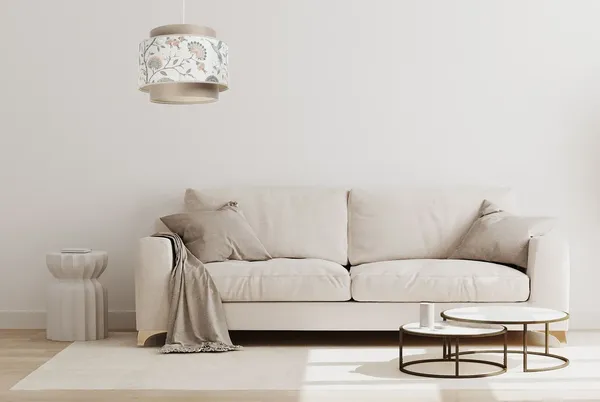 BPS Koncept DUM-010 Hängeleuchte DOBLO PVC-Kunststoff, Velourstextil mit Dekor, creme-beige 1xE27 60W H:113cm Ø40cm dimmbar