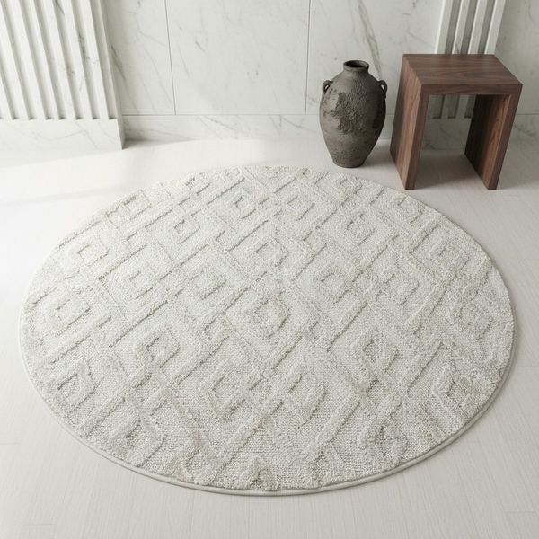 KADIMA DESIGN Teppich EISACK Hoch-Tief 3D-Effekt Wohnzimmer Schlafzimmer Waschbar, Rund, Höhe: 22 mm, 80x80 cm, Wohnzimmerteppich Strapazierfähig Waschbar