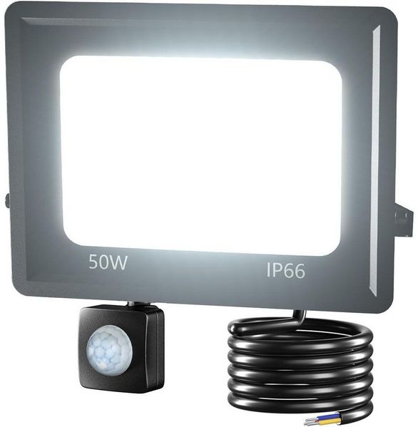 PRIISF LED Flutlichtstrahler Fluter Strahler Light Außenleuchte Scheinwerfer Flutlicht 6500K 3000LM, 100W, LED fest integriert, Kaltweiß, IP66 Wasserdicht Spotlight Wandleuchte mit Bewegungsmelder 30/50/100W