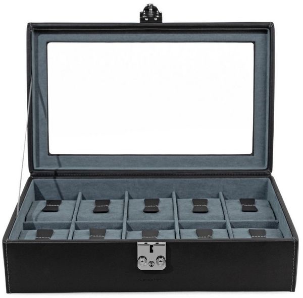 Friedrich23 Uhrenbox aus Leder Infinity mit Glasdeckel für 10 Uhren