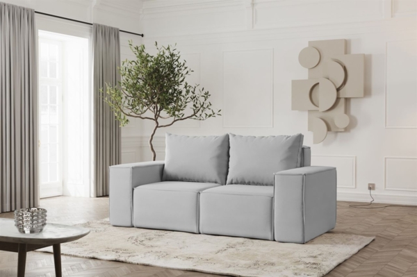 Sofa Designersofa ESTELLE 2-Sitzer in Stoff Opera Velvet Hellgrau