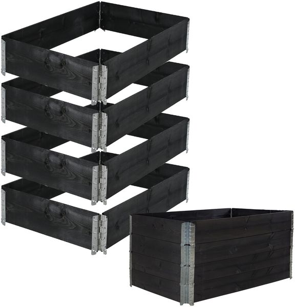 Hochbeet 4er Set Palettenrahmen Pflanzbeet 120x80x80 cm aus Holz schwarz Garten Balkon stapelbar