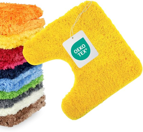 WohnDirect WC-Vorleger mit Ausschnitt 45x45 cm Gelb – Badematte für Stand-WC Flauschig & rutschfest, Mikrofaser Badteppich Saugstark, Waschbar & Fußbodenheizung geeignet
