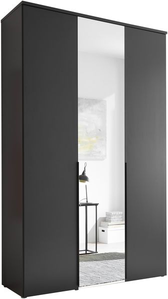 Drehtürenschrank >Kevo< 2 Böden, 2 Stangen, Spiegel, Graphit, Dekor - 135x225x52cm (BxHxT)