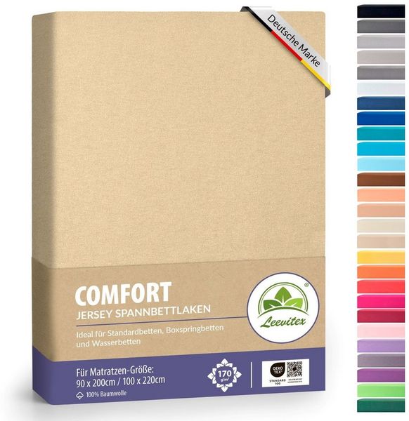 leevitex® Spannbettlaken verschiedene Größen, Stoffgewicht 170 g/m², 40 cm Steghöhe, Jersey, Gummizug: rundum, (1 Stück), verschiedene Farben, OEKO-TEX® STANDARD 100 zertifiziert