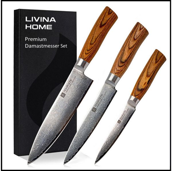 LIVINA HOME Damastmesser Profi Chefmesser mit scharfer 20 cm Klinge aus 67 Lagen, Damaststahl, Damast Messer Japanischer Art, Geschenkbox, Oster Deal Sale!