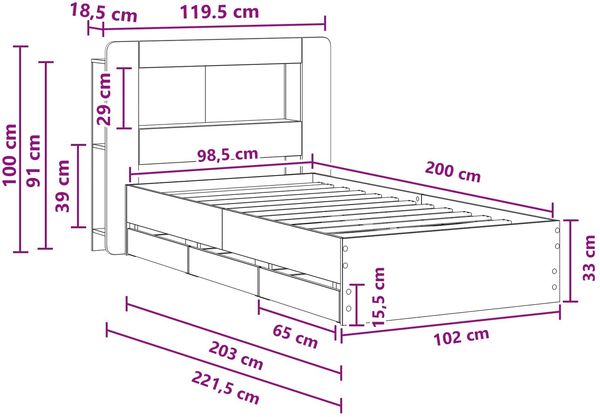 vidaXL Bettgestell mit Stauraum Grau Sonoma 100 x 200 cm Holzwerkstoff 3434012 Bild 10