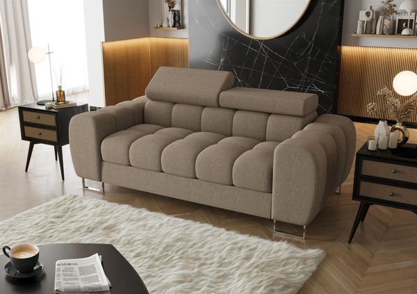 Sofa Designersofa BASTIEN 2-Sitzer in Stoff Gemma Dunkelbeige