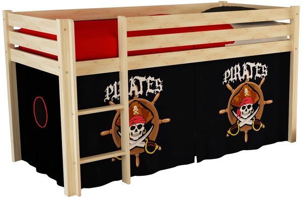 Kinderbett Karolina 210x114x106 Massivholz Natur Textilset Pirate