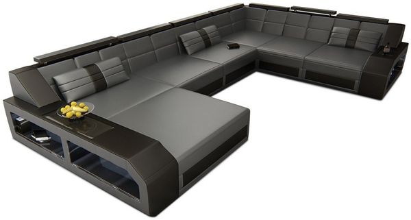 Sofa Dreams Wohnlandschaft Ledercouch Leder Sofa Matera XXL U Form Ledersofa mit LED, wahlweise mit Bettfunktion als Schlafsofa, Designersofa