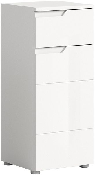 xonox. home Bad Solero X7WA9701 Standschrank Standmöbel Stauraumschrank Kompaktschrank in Weiß Nachbildung und weiß Hochglanz tiefzieh, ca. B/H/T: 38 x 87 x 34 cm