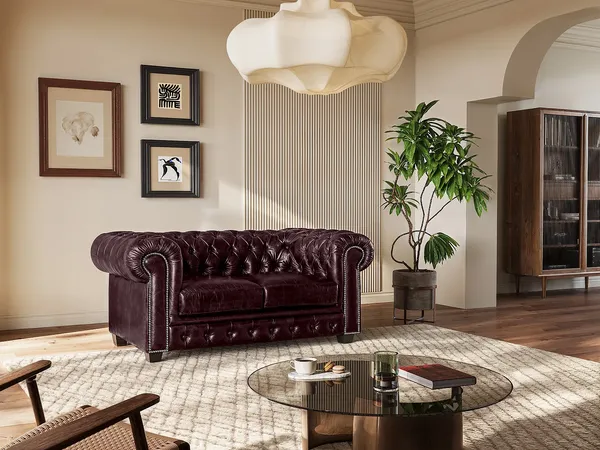 Vente-unique - BRENTON Sofa Leder Rot - B 96 cm x H 73 cm x L 160 cm