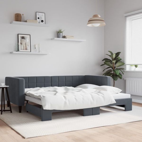 vidaXL Tagesbett Ausziehbar Dunkelgrau 90x200 cm Samt 3196692