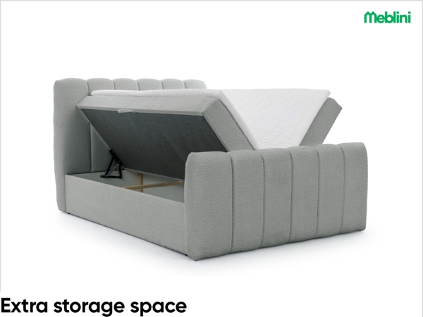 MEBLINI Boxspringbett NOMADE 160x200 cm mit Bettkasten – H3/Grau Boucle Polsterbett - Doppelbett mit Topper & Bonellfederkern-Matratze Bild 3