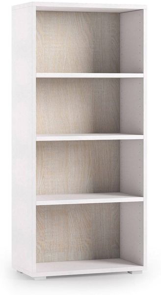Dmora Bücherregal Aky, Bibliothek mit 3 verstellbaren Regalen, Bücherregal, Wandschrank mit Regalen, 100 % Made in Italy, 60 x 30 x 130 cm, Weiß und Eiche