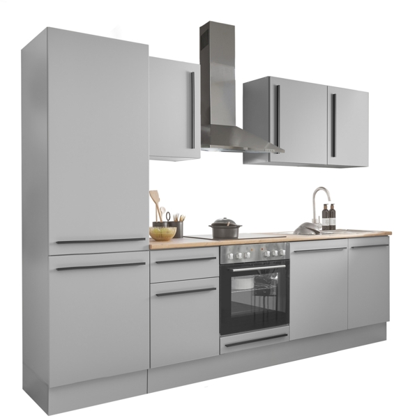 Küchenzeile >Denver< E-Geräte, Spülbecken, Grau / Grau matt - 280x211x60cm (BxHxT)