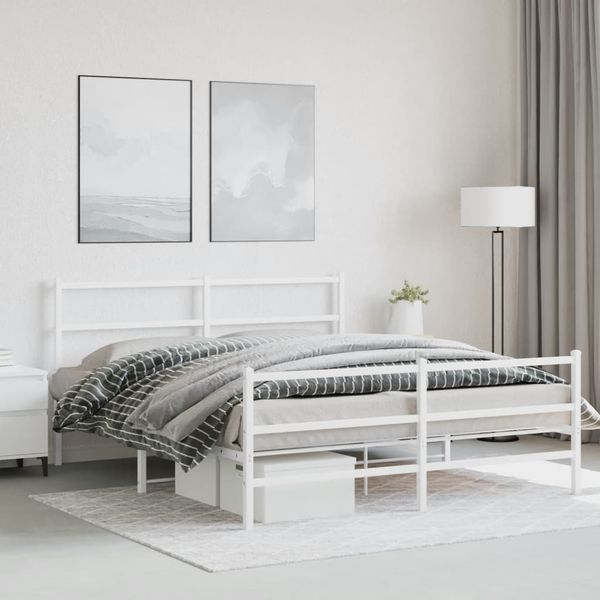 vidaXL Bettgestell mit Kopf- und Fußteil Metall Weiß 150x200 cm 355434