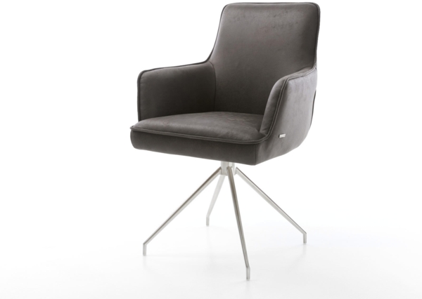 Drehstuhl Heira-Flex mit Armlehnen Mikrofaser Anthrazit Vintage Kreuzgestell konisch Edelstahl 180° drehbar Taschenfederkern