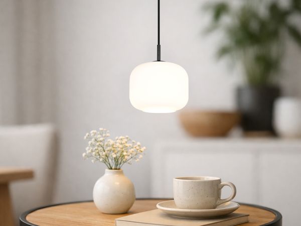 Kleine Pendelleuchte SIGNE einflammig mit Glas Lampenschirm Weiß Ø 15cm