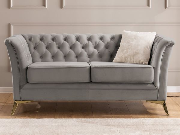 S-Style Möbel Chesterfield-Sofa Whitby, 2-Sitzer aus Samt mit goldenen, silbernen oder schwarzen Füßen, mit Wellenfederung