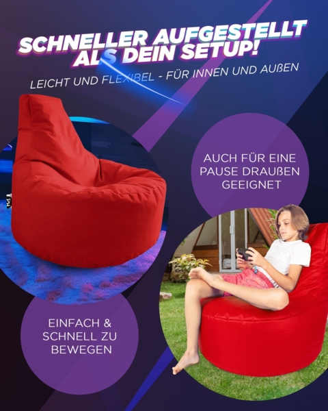 Patchhome Gamer Sitzsack, bereits befüllt, Polyester rot, Ø 80 cm Bild 4