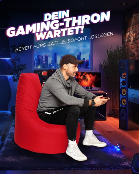 Patchhome Gamer Sitzsack, bereits befüllt, Polyester rot, Ø 80 cm Bild 2