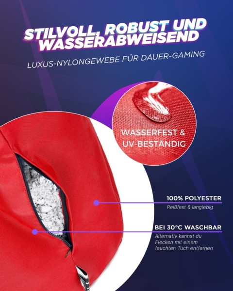 Patchhome Gamer Sitzsack, bereits befüllt, Polyester rot, Ø 80 cm Bild 6