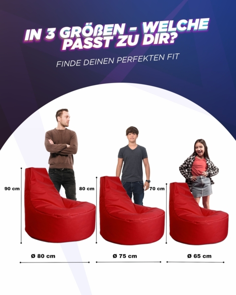Patchhome Gamer Sitzsack, bereits befüllt, Polyester rot, Ø 80 cm Bild 3