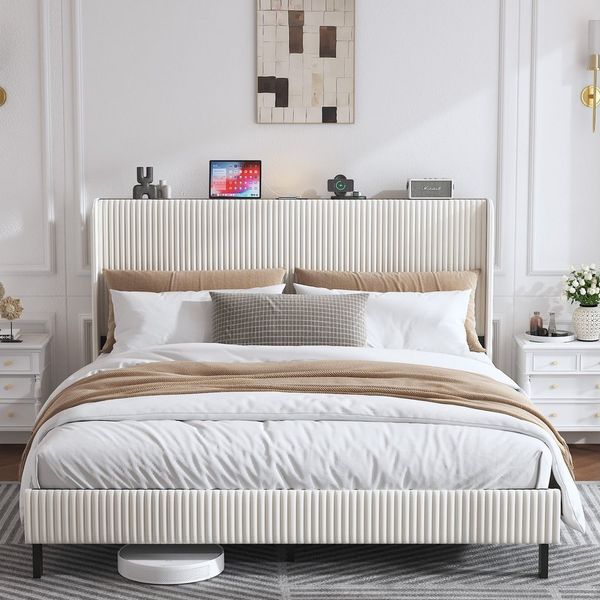 STILVORA Polsterbett 180x200 mit Stoffköpfchen,Jugendbett Bettgestell aus Cord-Stoff