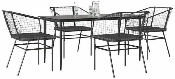 vidaXL 5-tlg. Garten-Essgruppe mit Kissen Schwarz Poly Rattan Glas 3334502