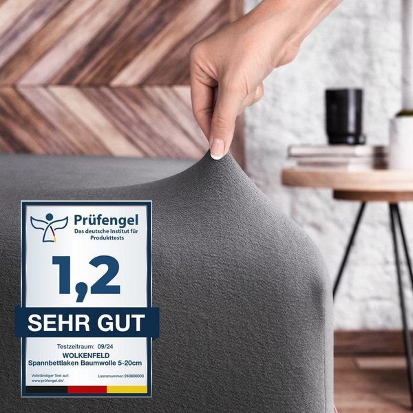 Wolkenfeld Spannbettlaken 100% Baumwolle - Superweiches Bettlaken für Matratzen von 5 bis 20cm, Jersey, Gummizug: rundum, (1 Stück), Rutschfest & Blickdicht - 90x200, 140x200, 160x200, 180x200 200x200