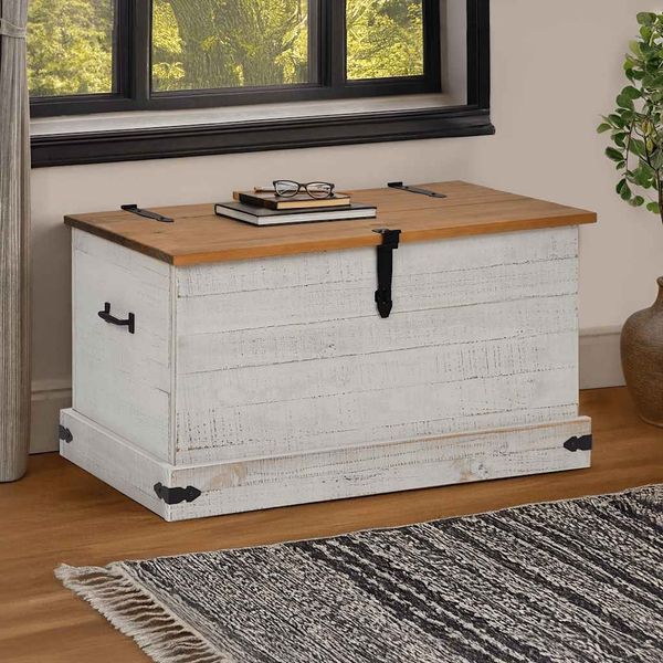 vidaXL Truhe HALDEN Weiß 91x48x47 cm Massivholz Kiefer 4018402