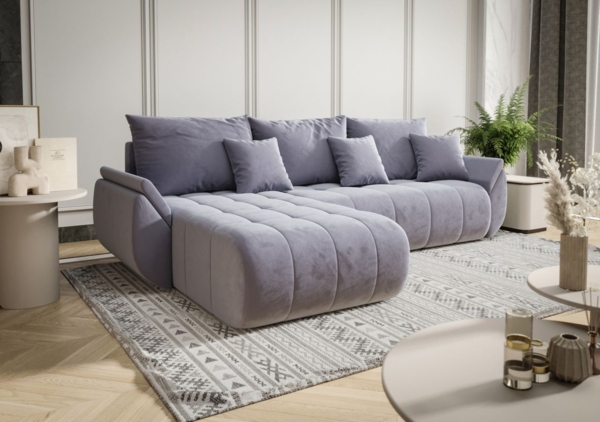 Ecksofa Schlafsofa AKITA Stoff Monolith Hellblau Ottomane Links