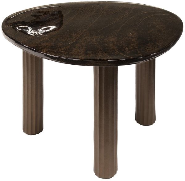 Couchtisch Klidun Glas und Aluminium, modern organisch, Antikkupfer, Größe L