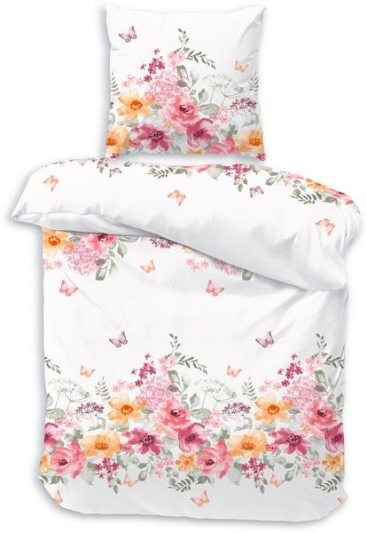 Träumschön Bettwäsche Premium 135x200 -80x80 cm aus Baumwolle, Sommerbettwäsche Blumen, Baumwolle, 2 teilig, mit Reißverschluss, luftig und leicht
