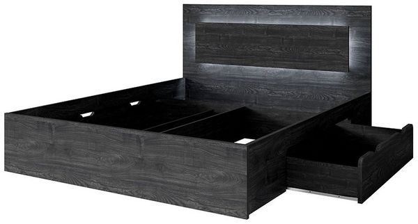 Lomadox Bettgestell TORTONA-166, Doppelbett 180x200cm, Esche, mit Schubladen & Beleuchtung