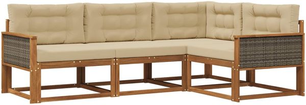vidaXL Outdoor-Sofagarnitur mit Kissen 4 pcs Natur und Beige 3382521