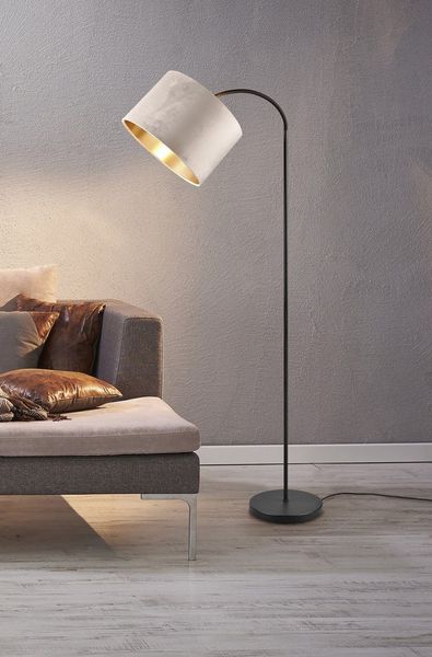 OTTO home Stehlampe Jerrett, Stehleuchte 156cm, mit Fußschalter exkl 1x E27 Leuchtmittel, Ein-/Ausschalter, Leuchtmittel wechselbar, warmweiß - kaltweiß, gebogene Stehlampe Wohnzimmer mit Samtschirm Ø 35cm beige / innen gold