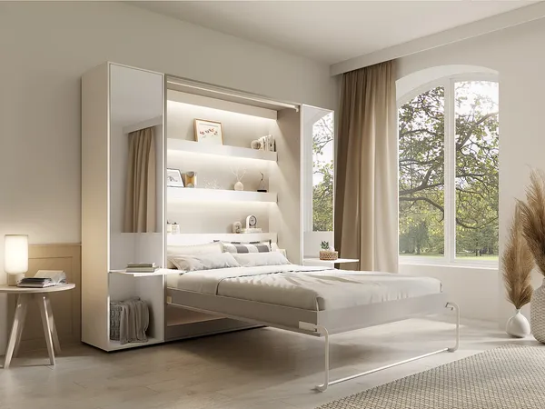 Vente-unique - RAPILI Bett Holz, Platte BeigeWeiß - B 50 cm239,2 cm x H 225,2 cm x L 159 cm