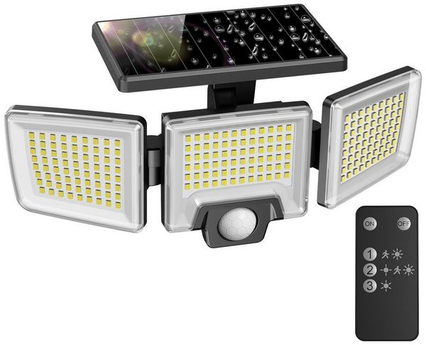 Novostella LED Solarleuchte Solarleuchte LED Solarlampe Fluter für Außen Garten 3-Kopf / 4-Kopf, LED fest integriert, Kaltweiß, mit Bewegungsmelder