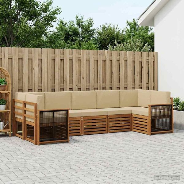 vidaXL Ecksofa Set 6 pcs Natur Massives Akazienholz und Polyester 3384804