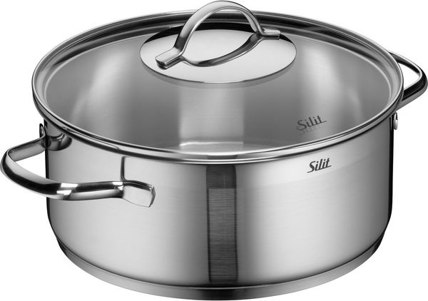 Silit Achat Kochtopf 24cm, Glasdeckel, Bratentopf 4,1l, Edelstahl poliert, Topf Induktion, unbeschichtet, backofengeeignet