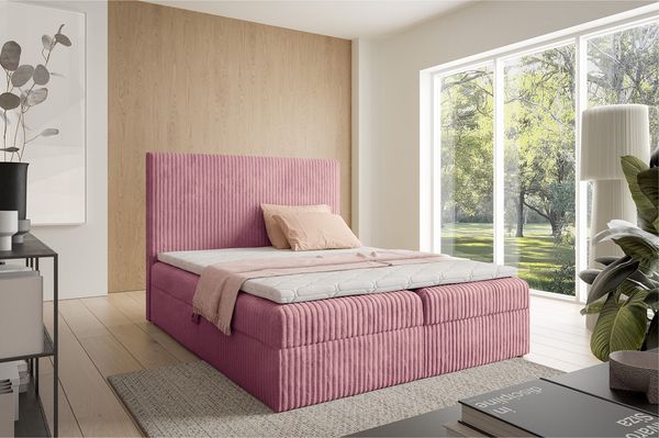 MEBLINI Boxspringbett TYLA 140x200 cm mit Bettkasten – H3/Rosa Plüsch Polsterbett - Doppelbett mit Topper & Bonellfederkern-Matratze