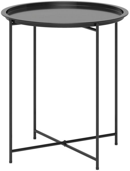 Outsunny Gartentisch Ø46 x 53 cm, Rund, wetterfest, mit klappbar Tischbeine (Beistelltisch, 1-St, klappbar Balkontisch), für Wohnzimmer, Büro, Outdoor, Indoor, Schwarz