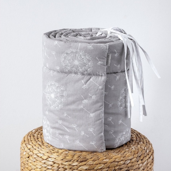 Loolay Bettnestchen GRAU WEIß Baumwolle BETTUMRANDUNG Babybett 420, 360, 210, 180 x 30cm, (Babyausstattung Babynest Kopfschutz Kantenschutz Baby, 100% Baumwolle Babybett Bettschutzgitter Umrandung), LOOLAY® - 100% Europäische Stoffe und Kleinserien-Nähen! Bild 3